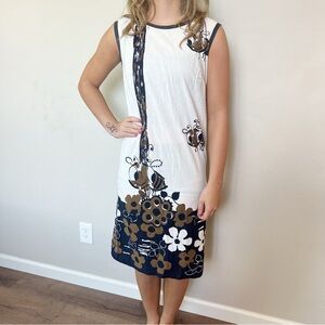 Vintage 60s Cotton Shift Pencil Casual Day Dress Bumble Bee Sleeveless Summer 2